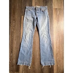 Gap Long and Lean Jeans Womens 1R Light Blue Good Flare Frayed Hem Stretch Denim